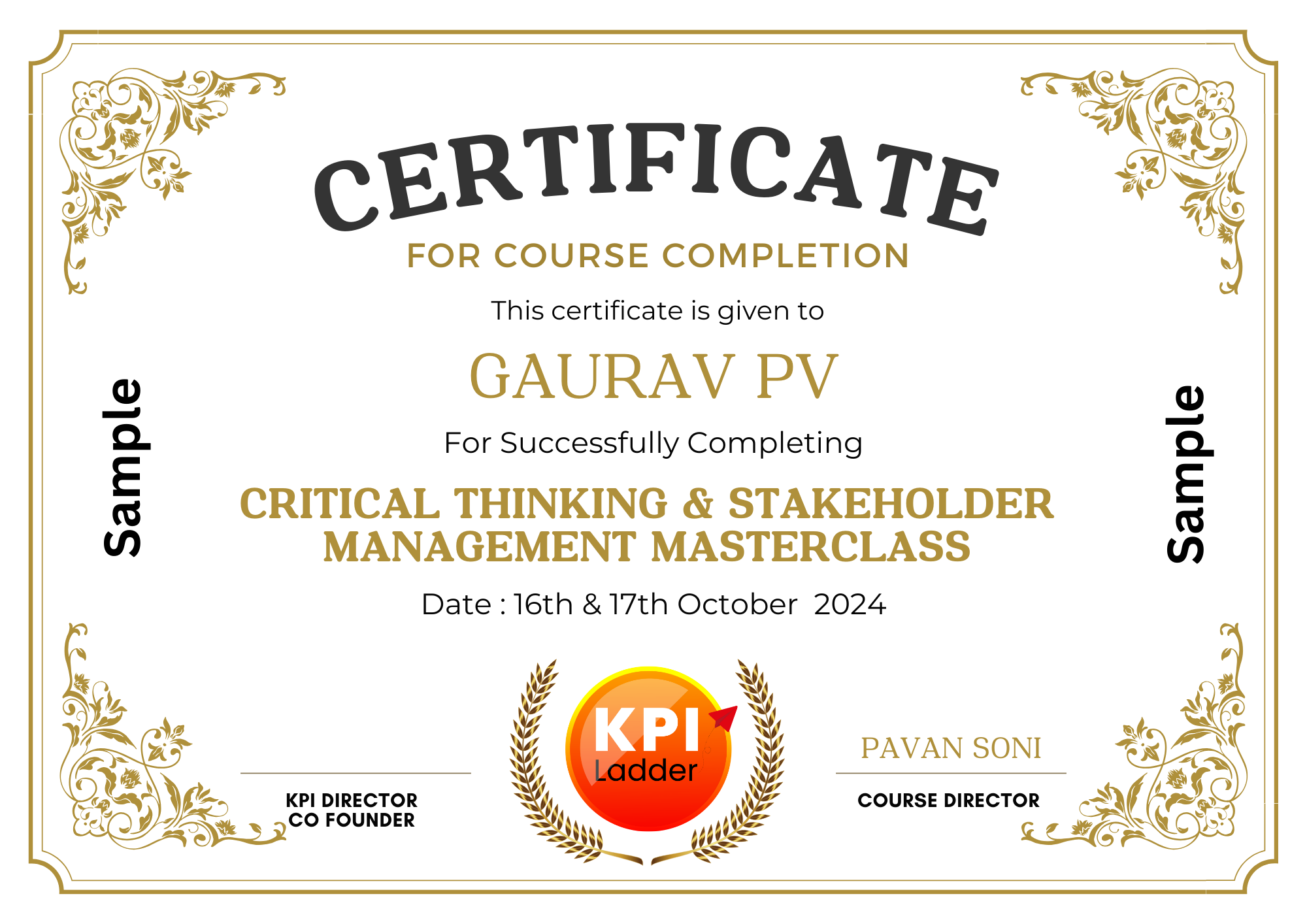 Critical Thinking for High Performers Masterclass Certificate_